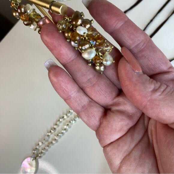 Gold, Pearl, & Bronze Cluster Drop Earrings - Picture 5 of 5